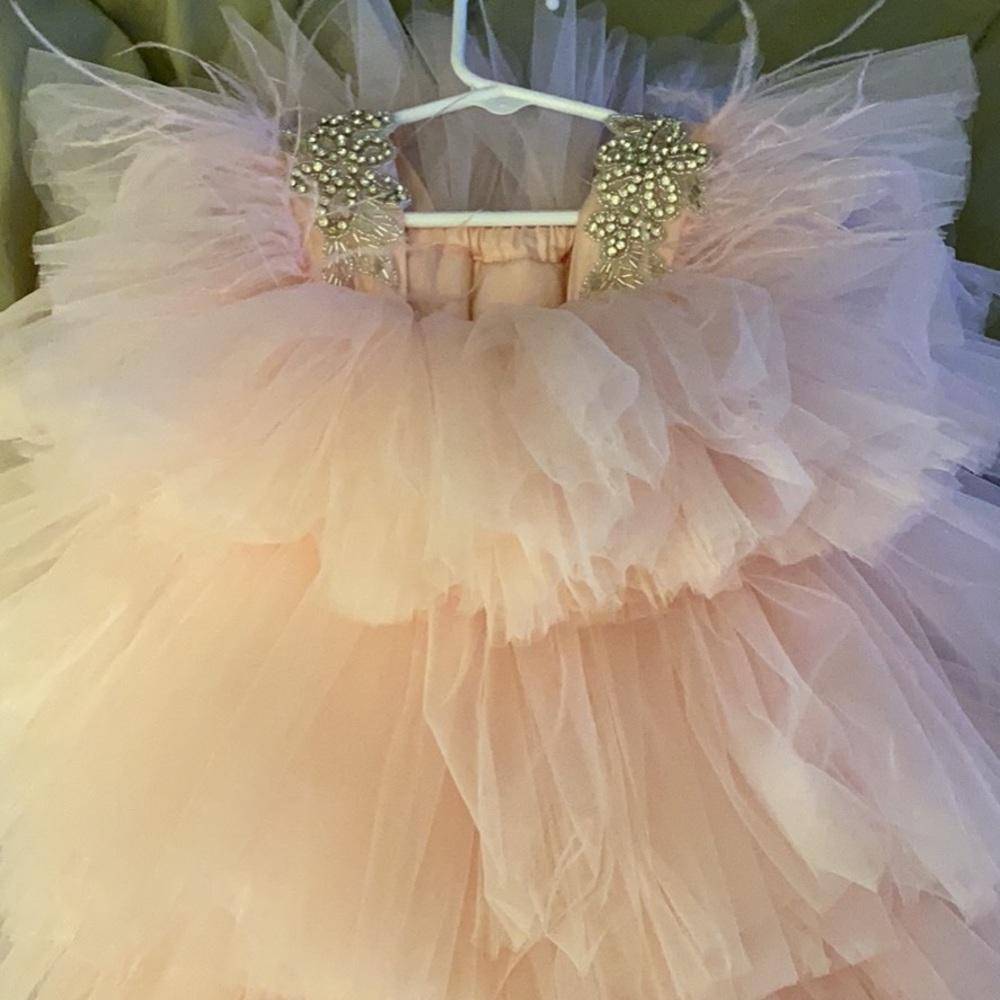Custom baby girl full length pink tulle dress
